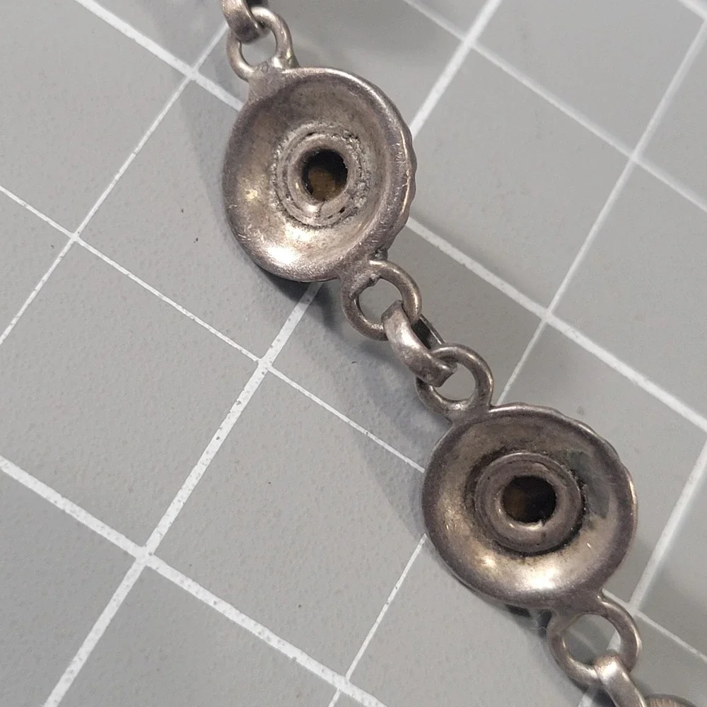 Vintage Silver Tiger's Eye Link Bracelet Toggle Clasp 925 TESTED - Picture 4 of 6